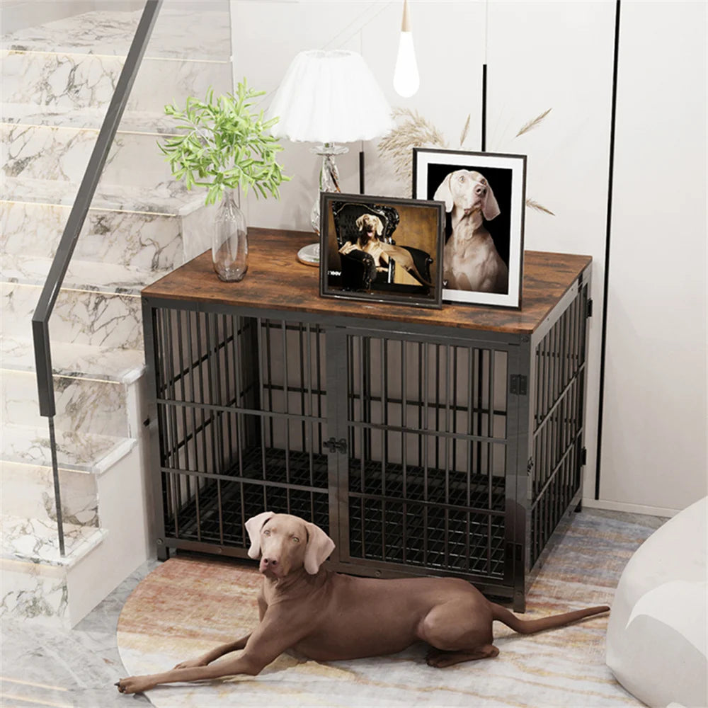 Borwart Elevated Wooden Dog Crate Kennel End Table With Tray