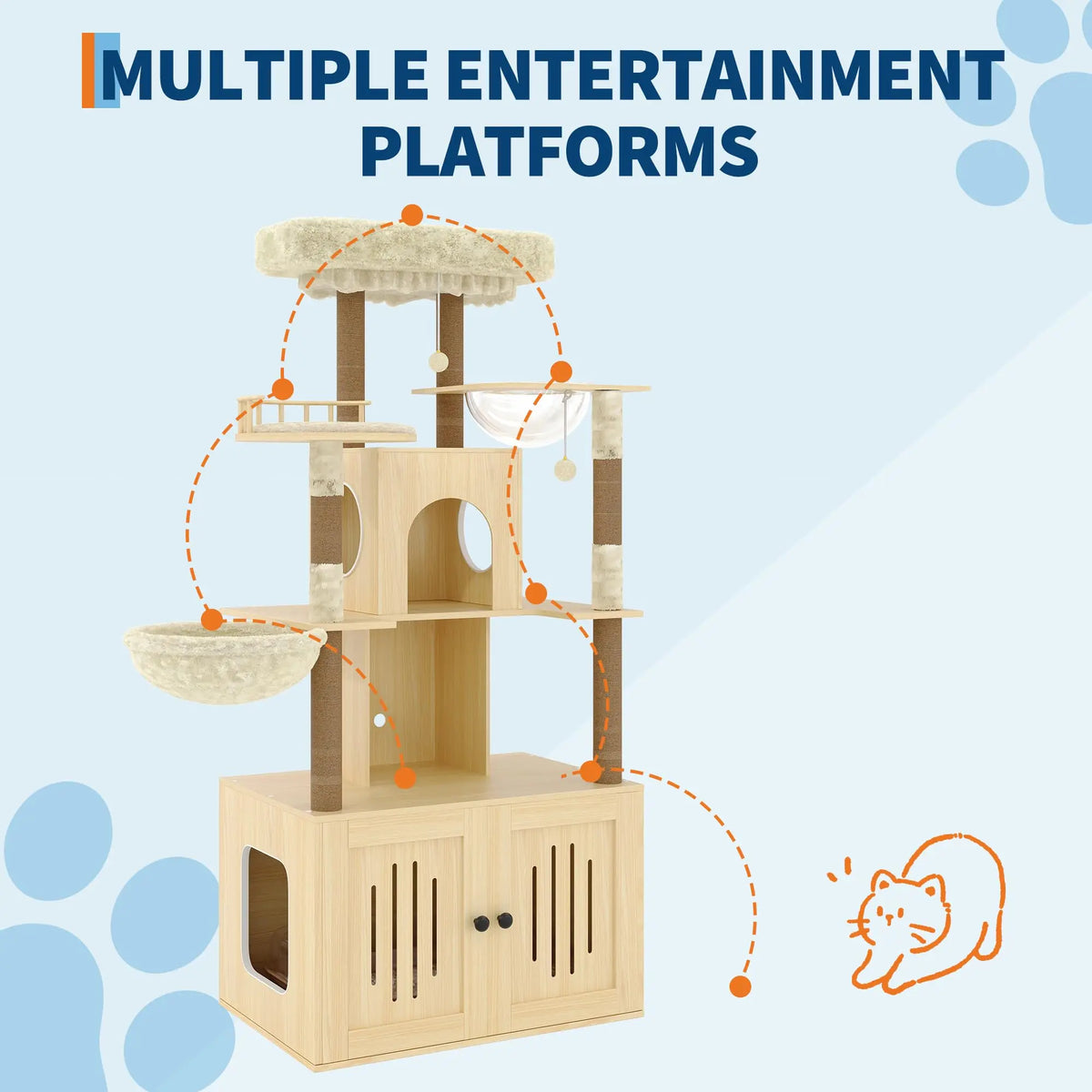 Cat Tree With Litter Box Enclosure Multi Level Cat Tower Hidden Litter Box Furniture Large Plush Top Perch Sisal Scratching Posts Cat Condo And Hammock For Indoor Cats Living Room