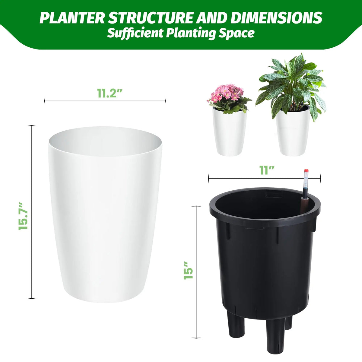 HiMISS Self Watering Planters Set Two With Water Level Indicator
