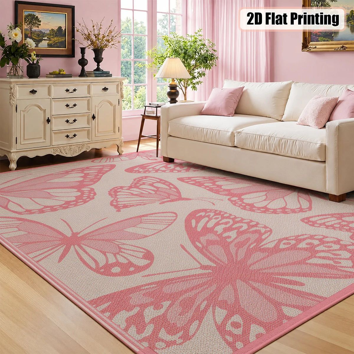 Soft Velvet Butterfly Area Rug With Rubber Backing Machine Washable