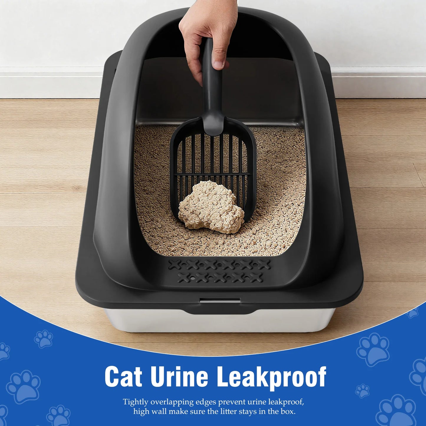 Stainless Steel Covered Cat Litter Box With Lid And Scoop