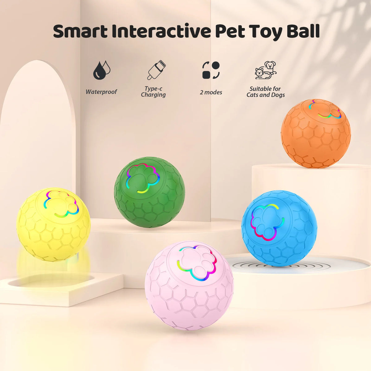 Smart Electronic Dog Toy Ball With Automatic Rolling RGB Lights