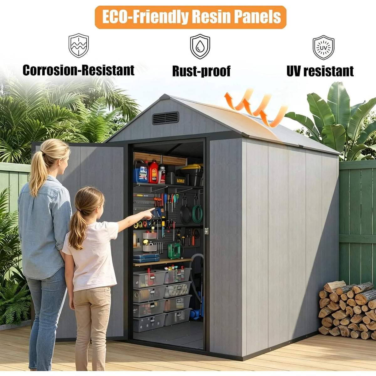 All Weather Resin Tool Shed With Vented Roof And Floor