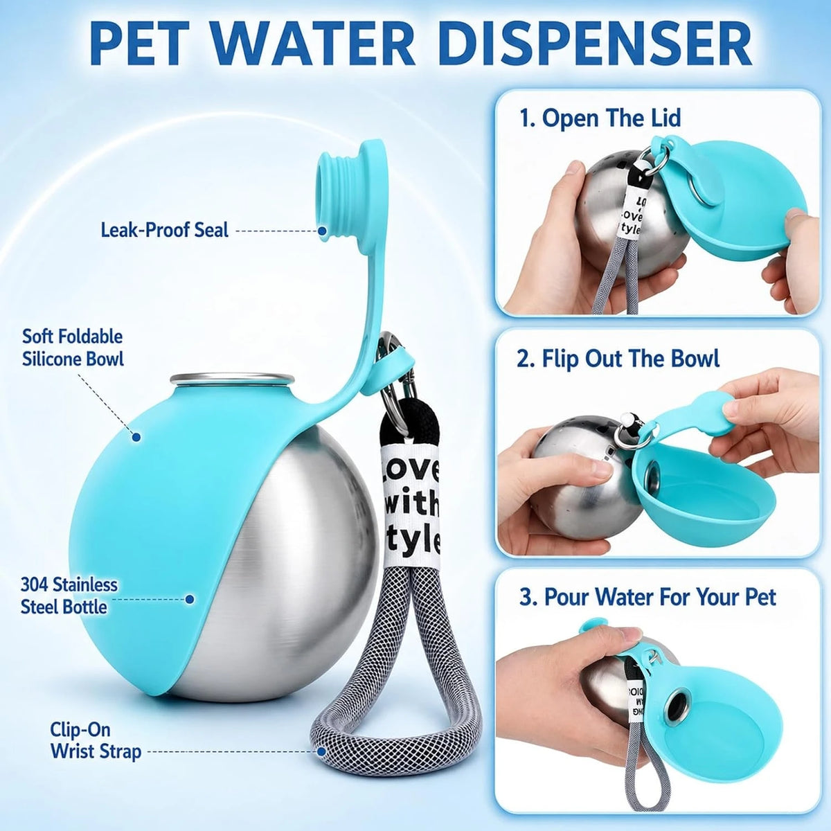 Pet water dispenser,dog travel cup,cat water bottle,puppy water feeder,stainless steel dog cup,foldable pet bowl,leak‑proof pet bottle,outdoor pet hydration,pet hiking gear,10oz pet water cup