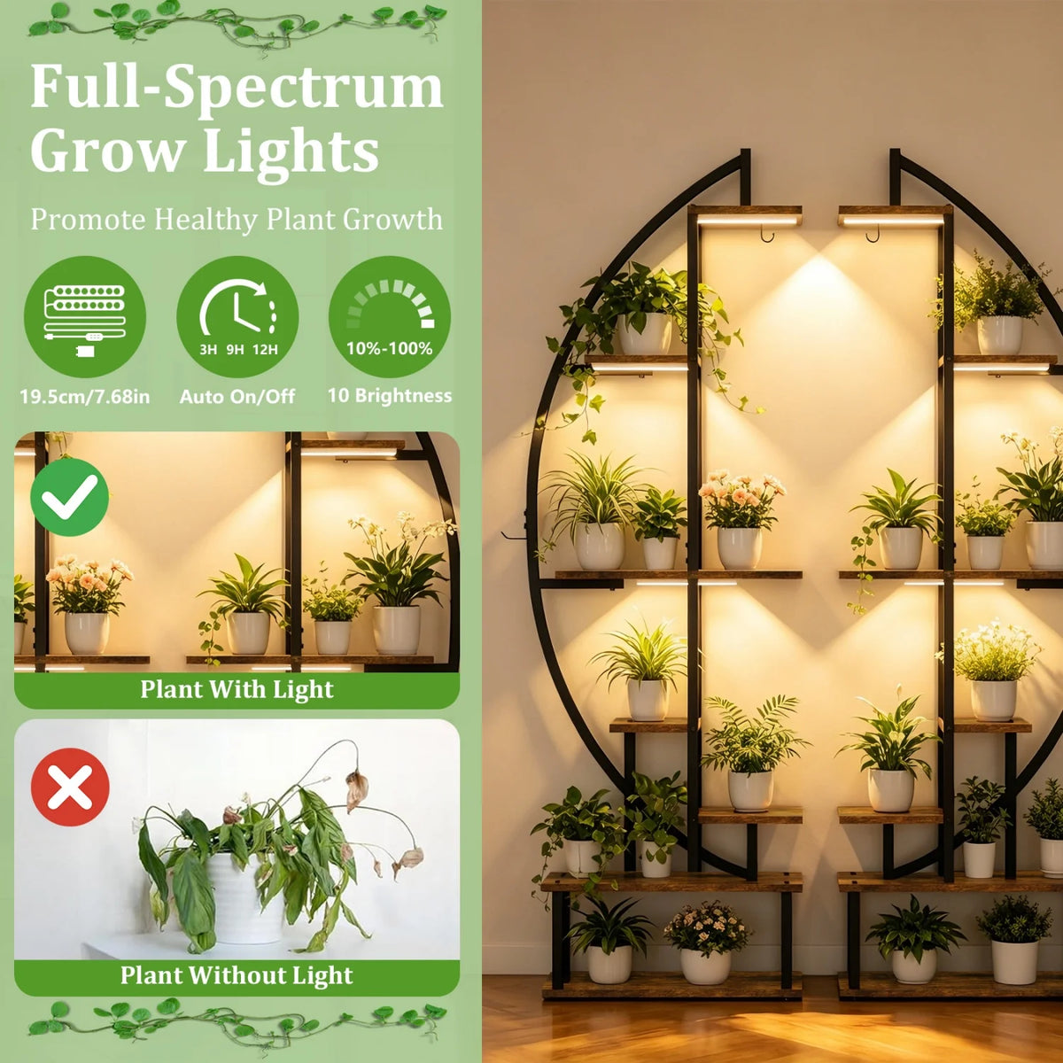 165cm Tall Half Moon Plant Stand 7 Tier Metal Plant Shelf for Living Room Yards Patio Plants Flower Pot Rack Display Shelf 2 Pack