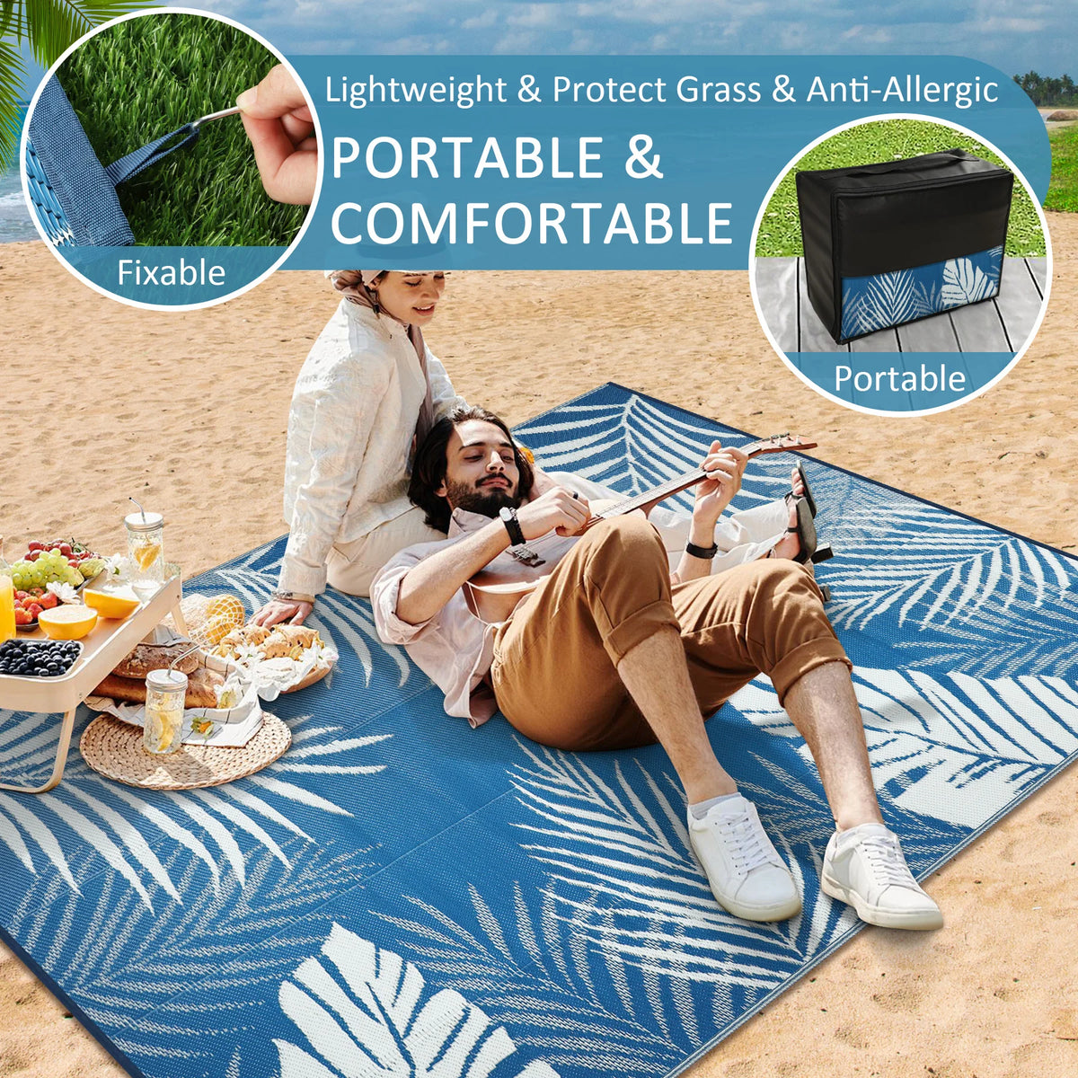 8‘x10' Outdoor Rug Waterproof Recycled Plastic Straw Rug Patio Rug Indoor Outdoor Carpet for Patio Deck Camping RV Beach