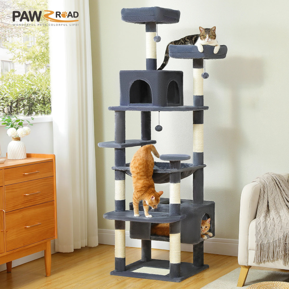 PAWZ Road Cat Tree Tower With Scratching Posts Hammock Condo
