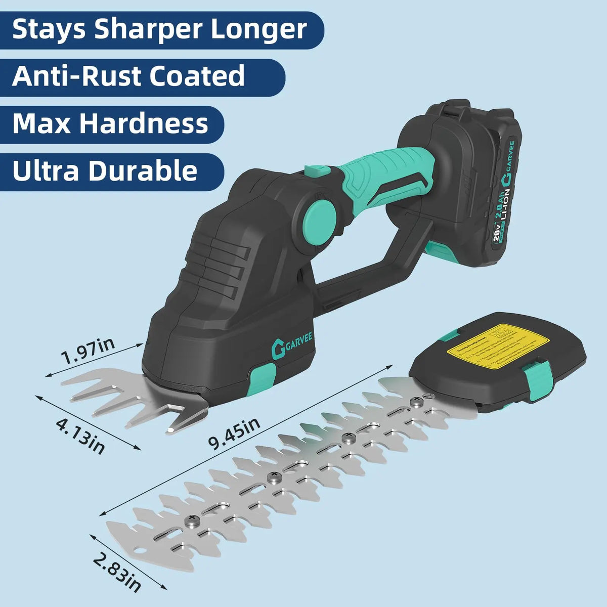 2-in-1 Cordless Grass Shear Hedge Trimmer, Electric Handheld Grass Cutter, 2x 2.0Ah Batteries, Adjustable Head, USB-C Charging