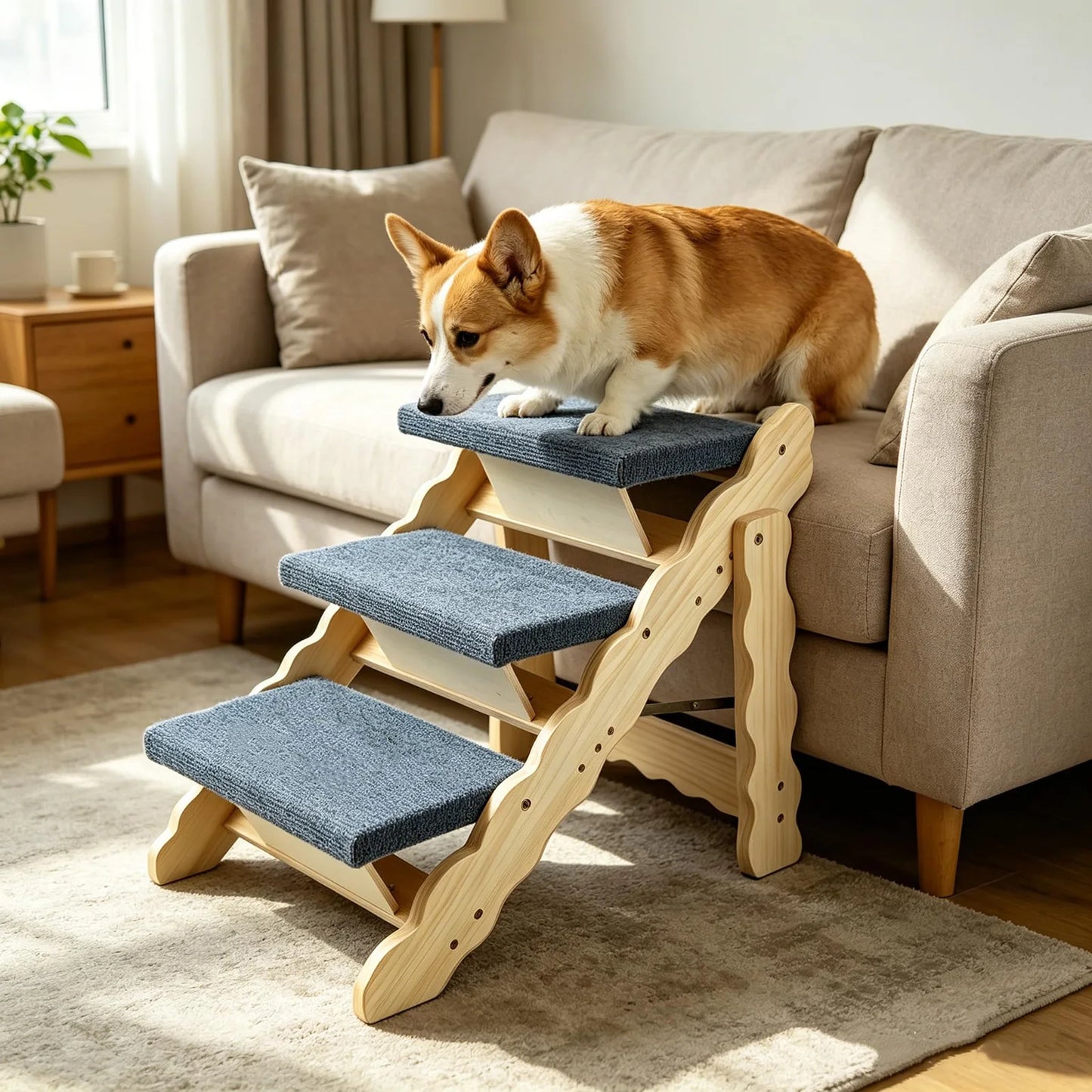 DishyKooker Wooden Pet Stairs And Folding Dog Ramp