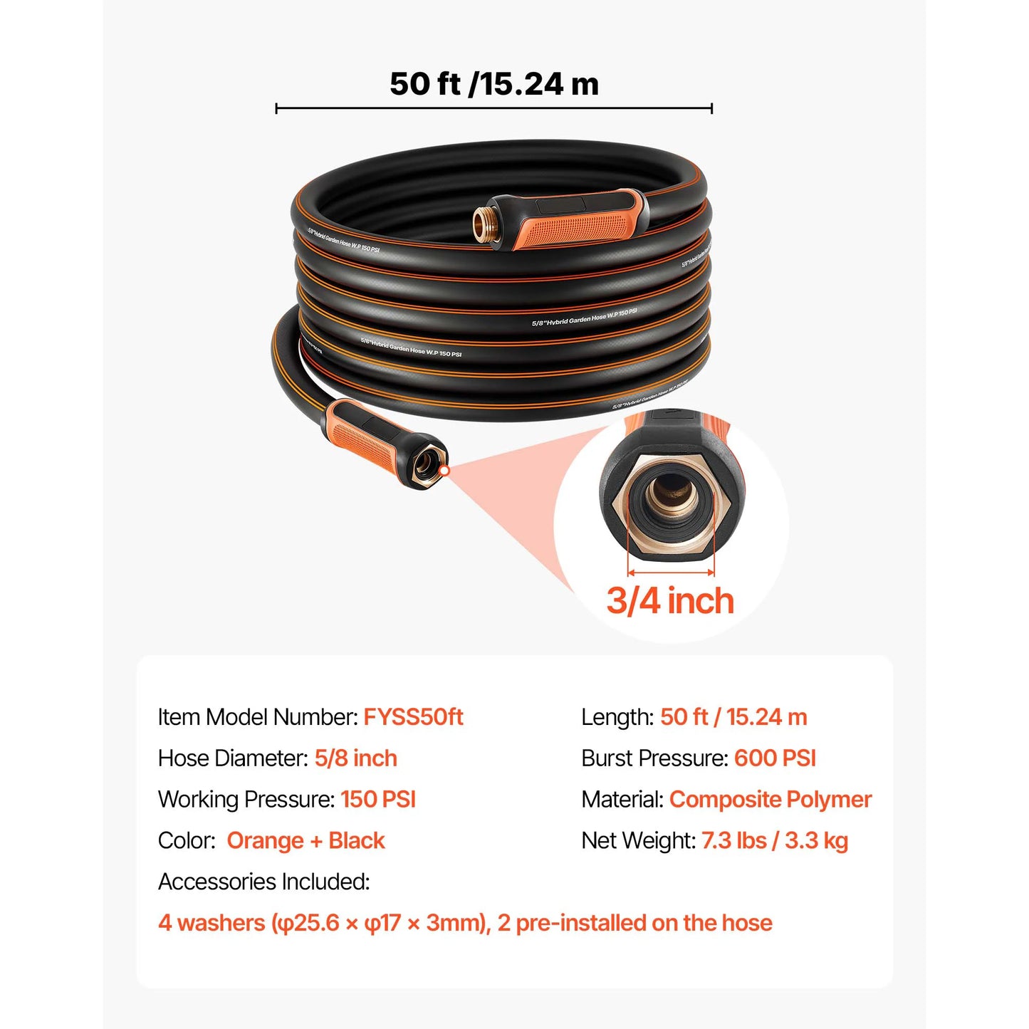 SucceBuy Garden Hose Heavy Duty Rubber Water Hose Flexible & Non-kink Outdoor Waterhose Lightweight Hoses for Gardening Cleaning