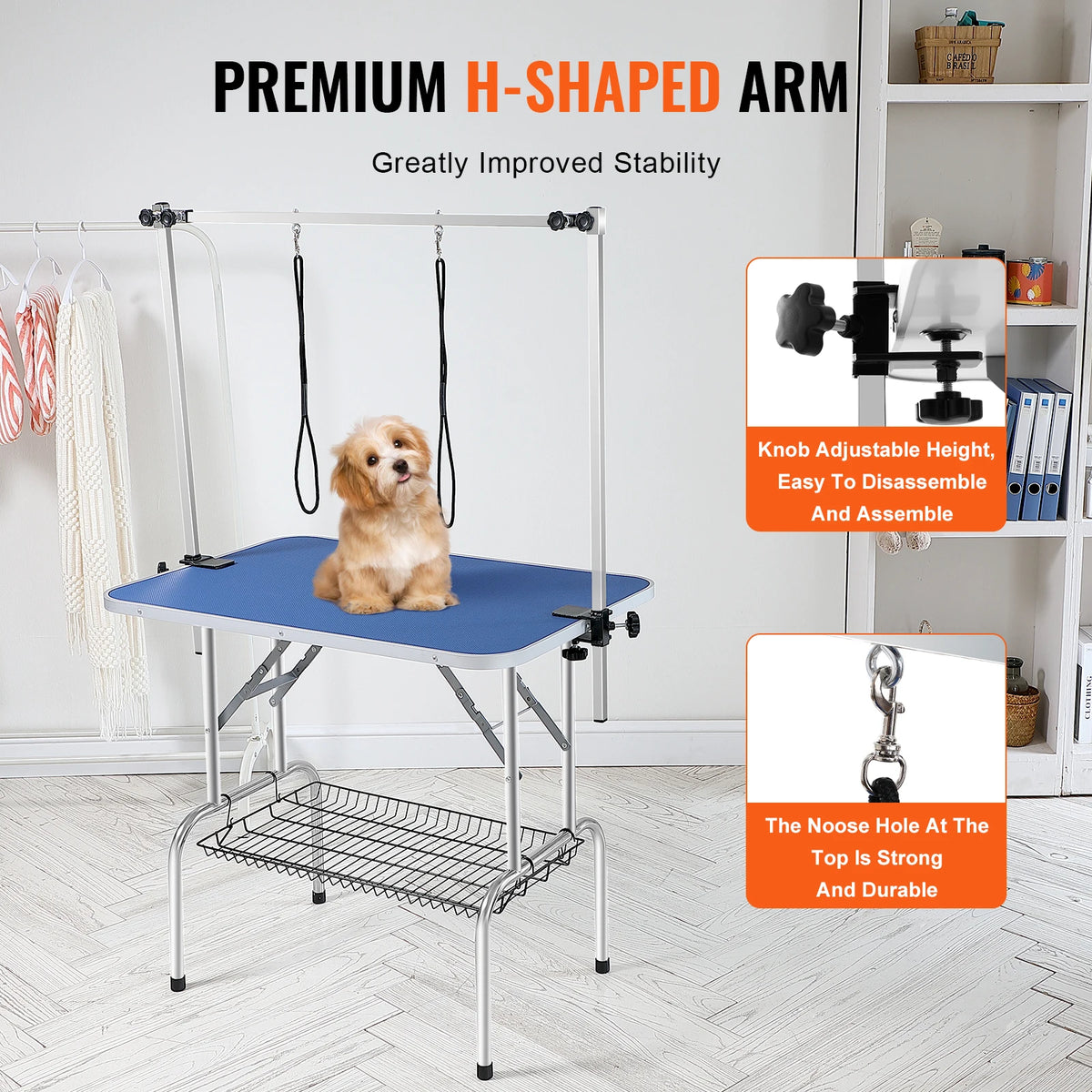 SucceBuy Foldable Pet Grooming Table With Arm Clamps