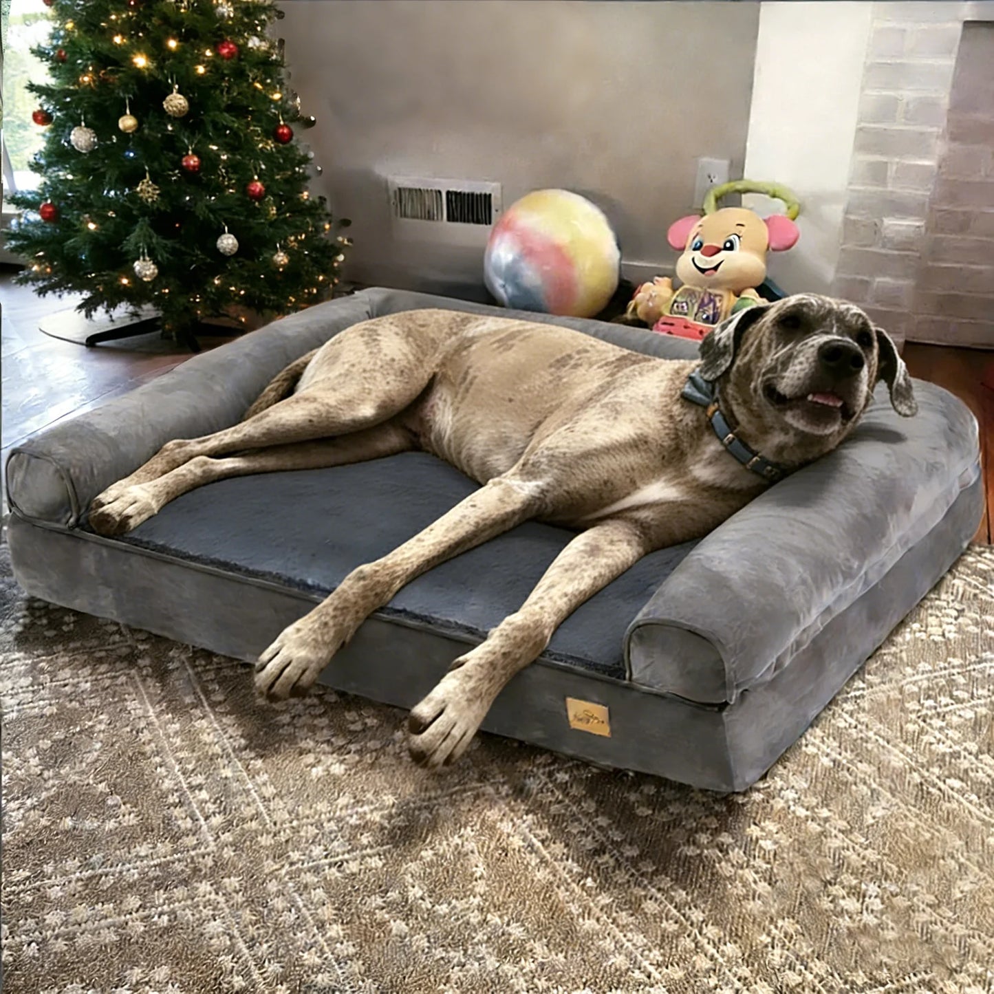 Borwart Orthopedic Memory Foam Plush Dog Bed Waterproof Removable Cover