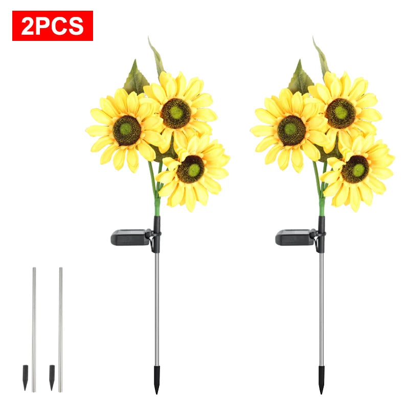 3 Head Solar Powered Sunflower Light Outdoor Waterproof LED Ground Insert Lawn Lamp For Garden Lawn Courtyard Decoration