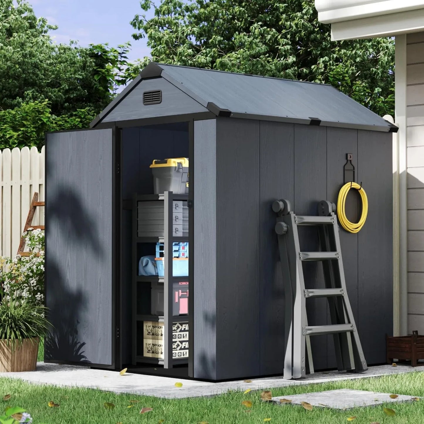 Outdoor Resin Storage Shed With Lockable Door And Ventilation