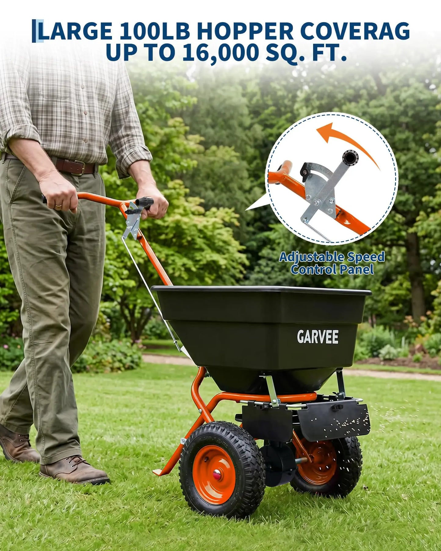 Push Lawn Spreader 100lb Broadcast Spreader With Rain Cover Gloves 12ft Spread Width Adjustable Seed Fertilizer Salt Spreader