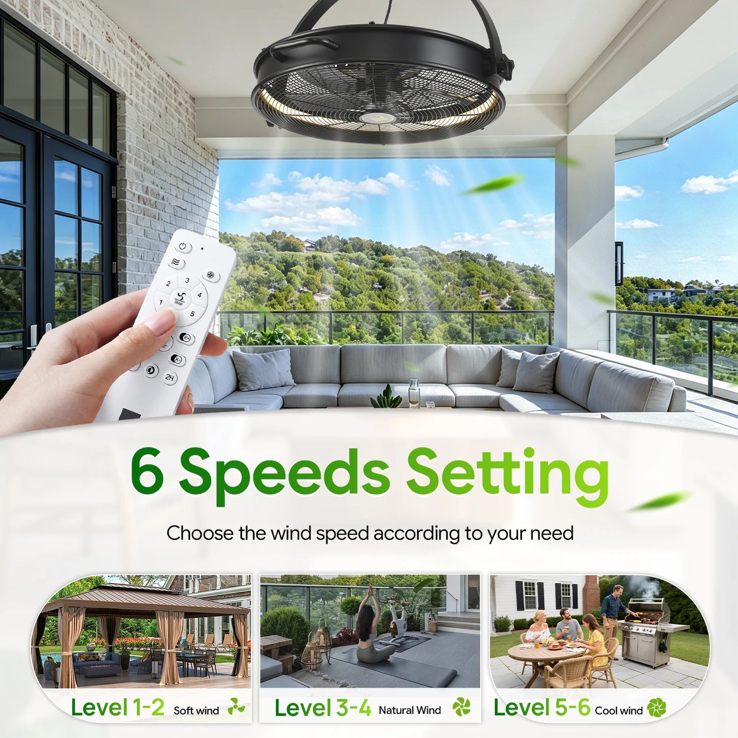 Orison 24.8'' Garage Ceiling Fan, Outdoor Gazebo Hanging Fan with Remote&APP, Plug in Caged Ceiling Fan for Patio Canopy Pergola Porch,6 Speed,3CCT Dimmable
