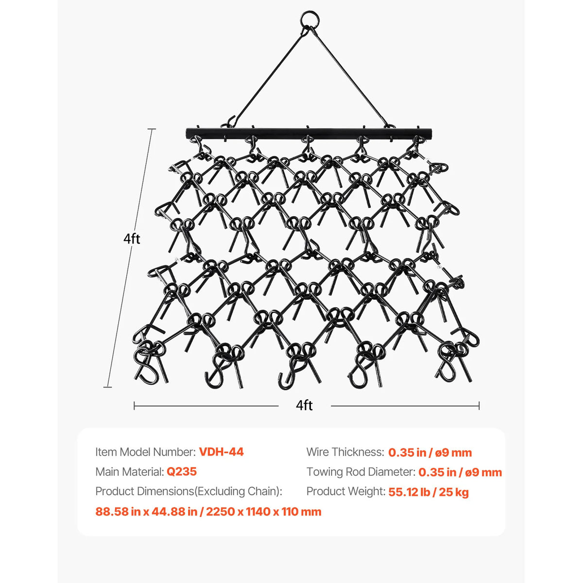SucceBuy Drag Harrow 4 x 4ft Durable Chain Harrow with 69 Sharp Teeth for ATV UTV Tractor for Soil Preparation Seeding Smoothing