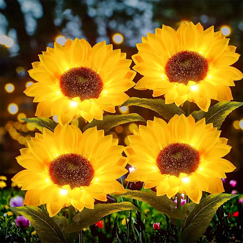 3 Head Solar Powered Sunflower Light Outdoor Waterproof LED Ground Insert Lawn Lamp For Garden Lawn Courtyard Decoration