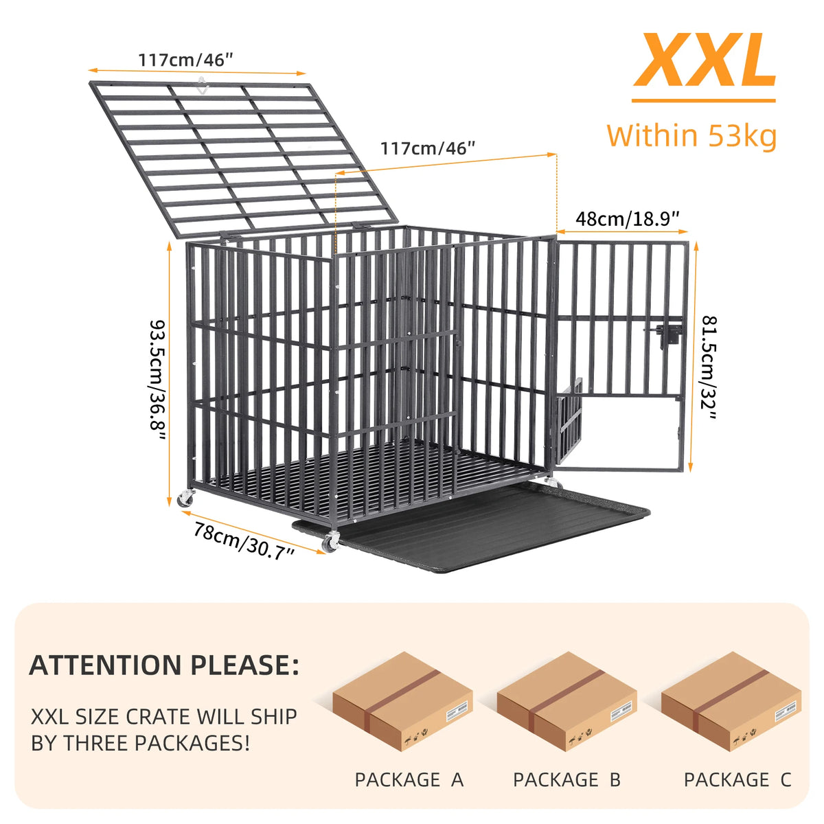 BINGOPAW Heavy Duty Dog Crate With Tray And Lockable Wheels