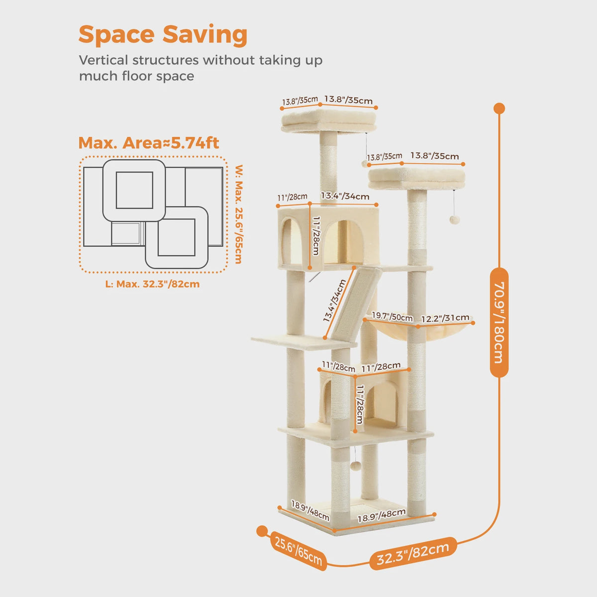 Multi-Level Cat Tree with Scratching Posts, Cozy Condo, Hammock, Large Cat Tower for Indoor Cats, Cat Scratching Board, Cat Toys