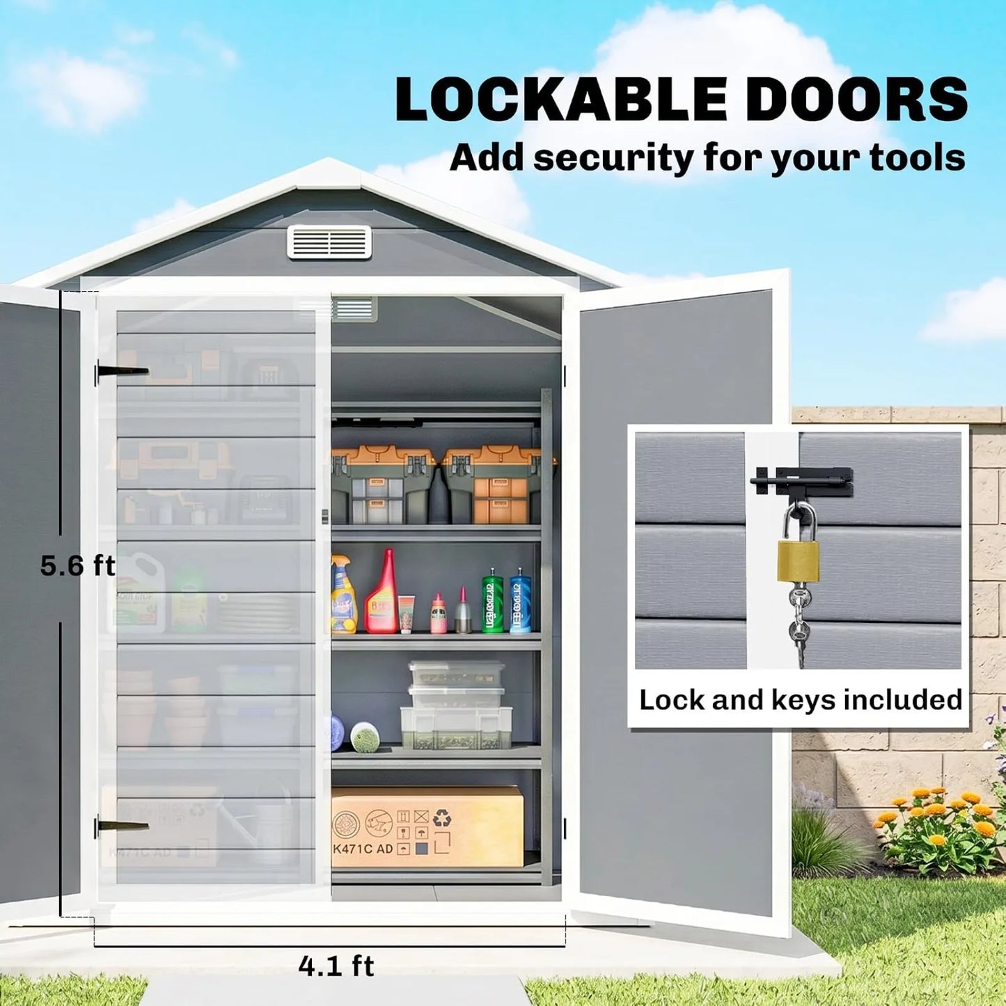 All Weather Waterproof Outdoor Storage Shed With Lockable Doors