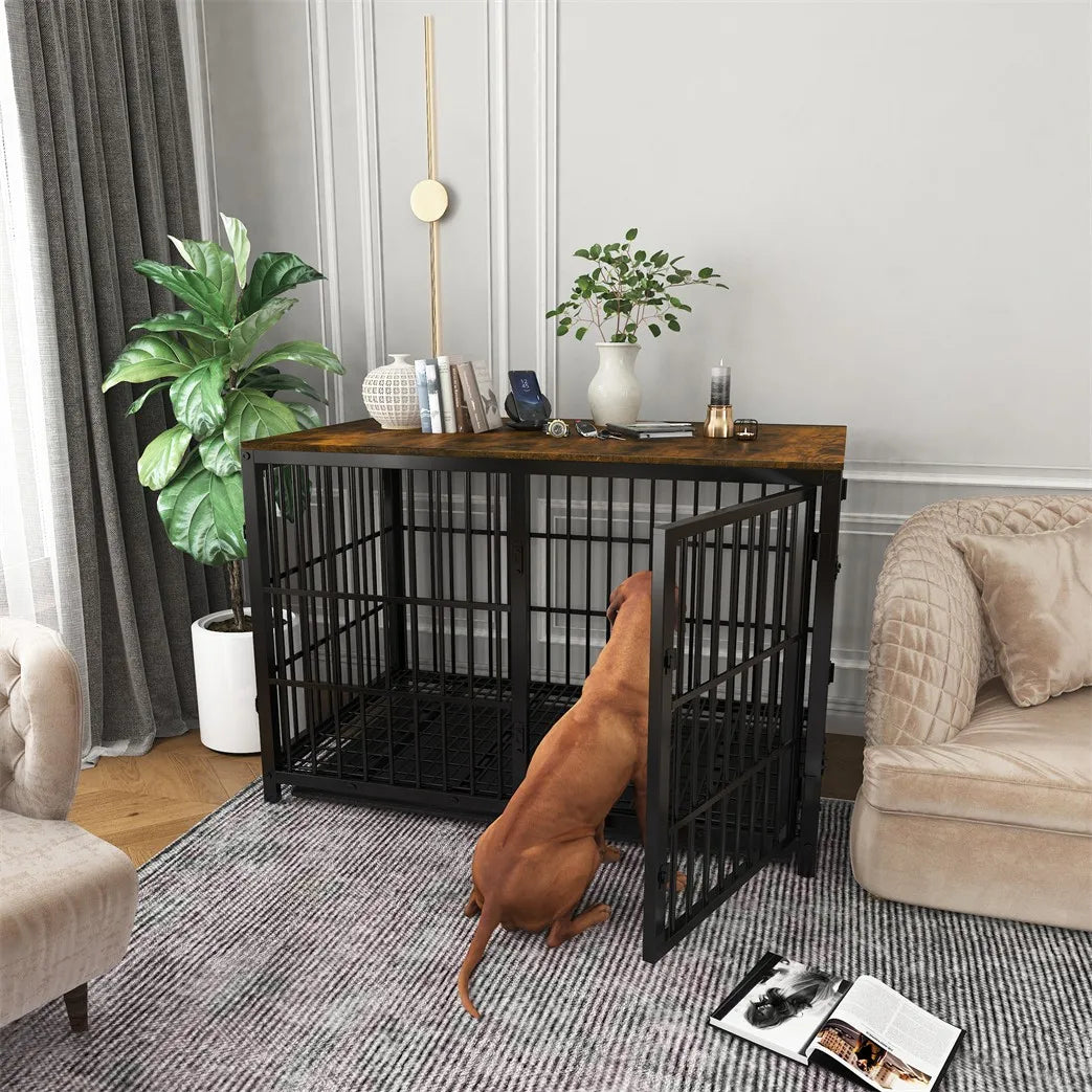 Borwart Elevated Wooden Dog Crate Kennel End Table With Tray