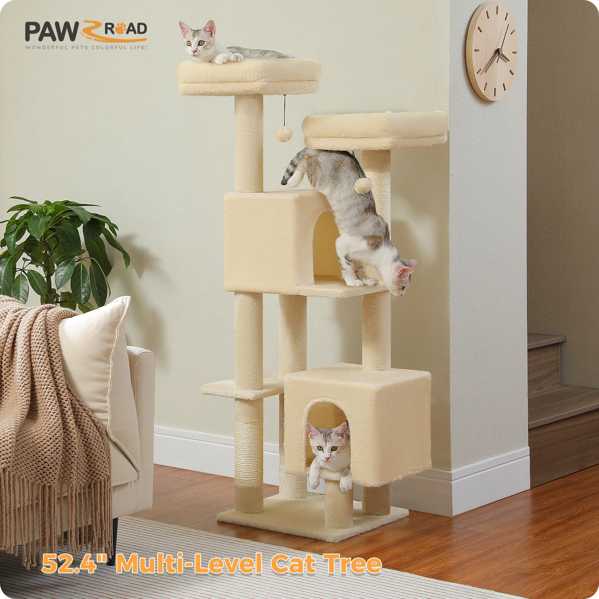 Cactus Cat Tree, 133cm Cat Tower for Indoor Cats, Cute Cat Tree with 2 Padded Perches, 2 Condos & 2 Scratching Posts