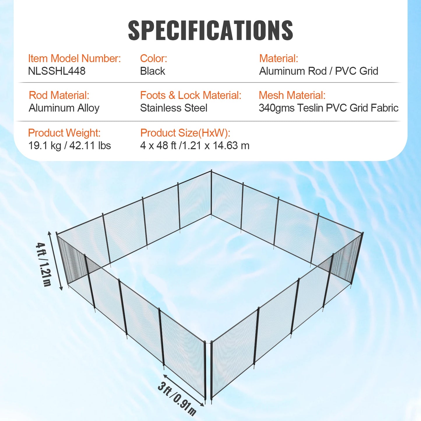SucceBuy Pool Fence Fences for Inground Pools Removable Child Safety Pool Fencing Teslin PVC Fence Mesh Protects Kids and Pets