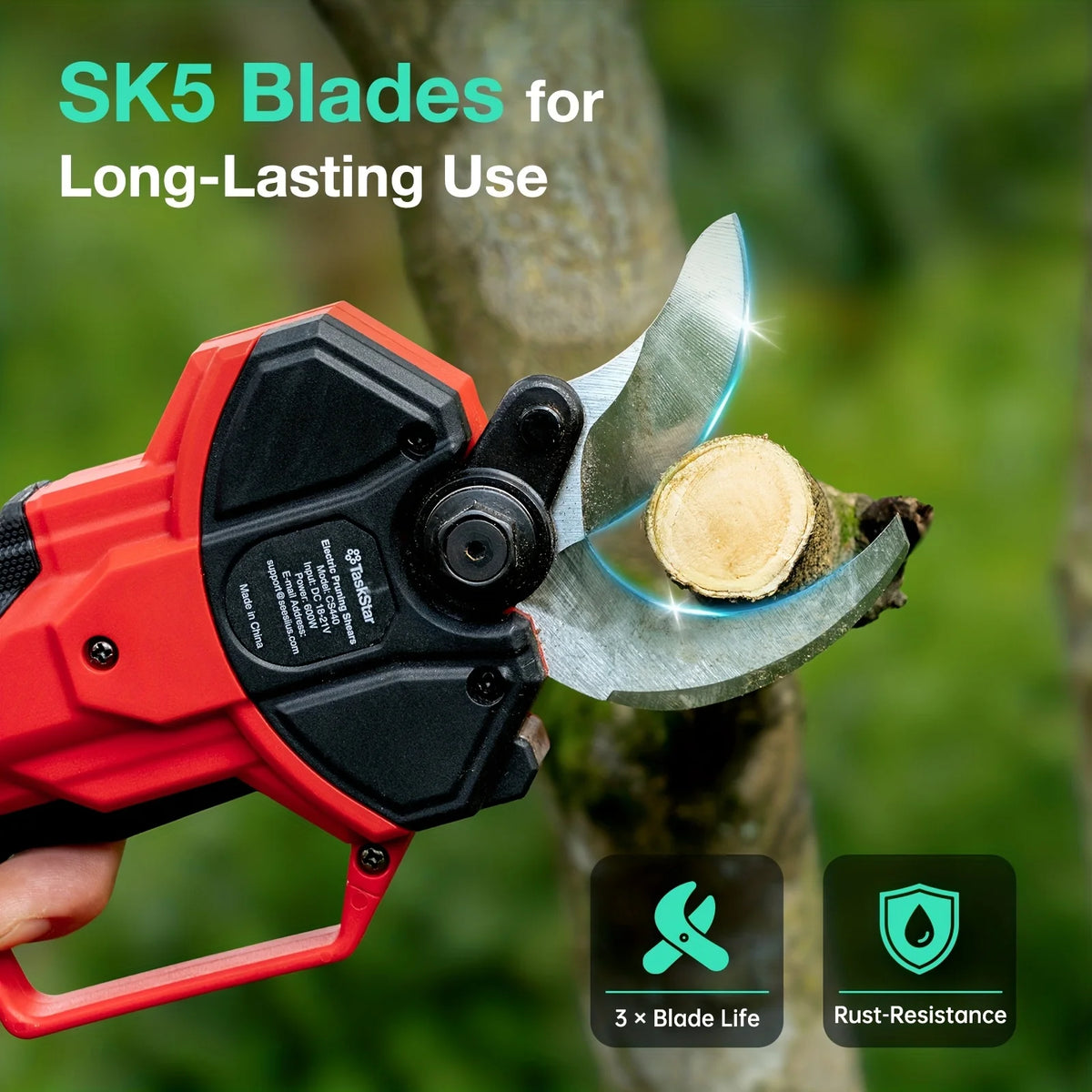 Taskstar Electric Scissors 600W Brushless Motor Cordless Pruning Shears with SK5 Blade&2 4.0Ah Battery, Max. 40mm, 0.8/1.2/1.6 Inch 3-gear Adjustable, For Pruning Tree Branches