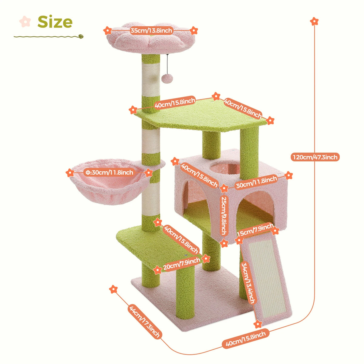 Flower Cat Tree, Multi-Level Cat Tower with Sisal Scratching Posts, Hammock, Ramp, Top Perch, Cat Condo for Indoor, Kitten Toys