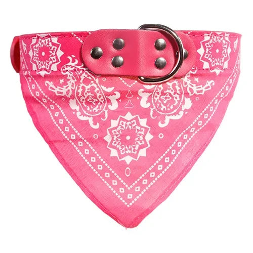 Adjustable Leather Dog Bandana Collar With Reflective Quick Release
