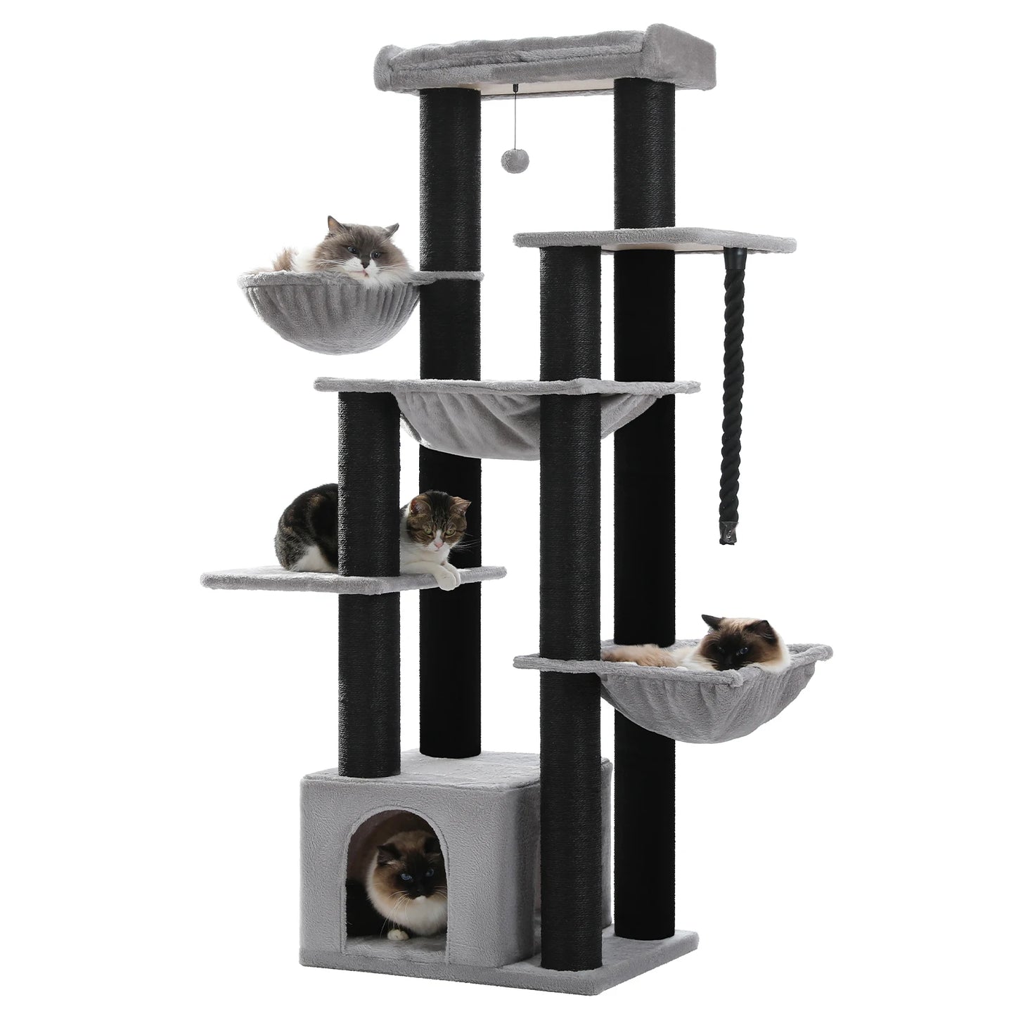 Large Cat Tree with 7 Thick Sisal Scratching Posts Big Hammocks Tall Cat Tower for Indoor Cats Large Adult with Spacious Condo