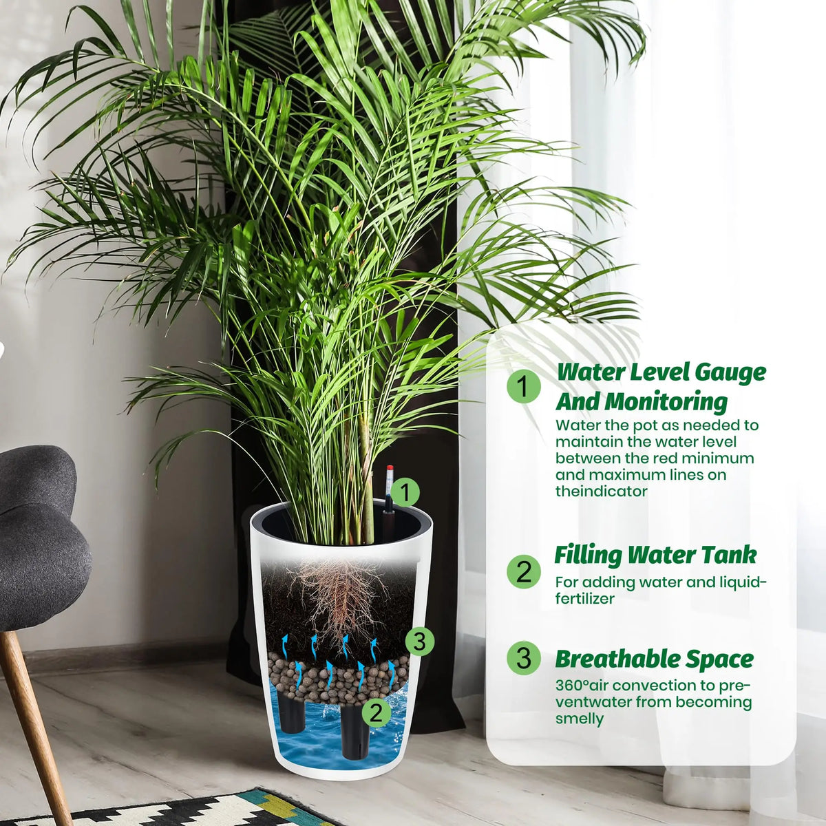 HiMISS Self Watering Planters Set Two With Water Level Indicator