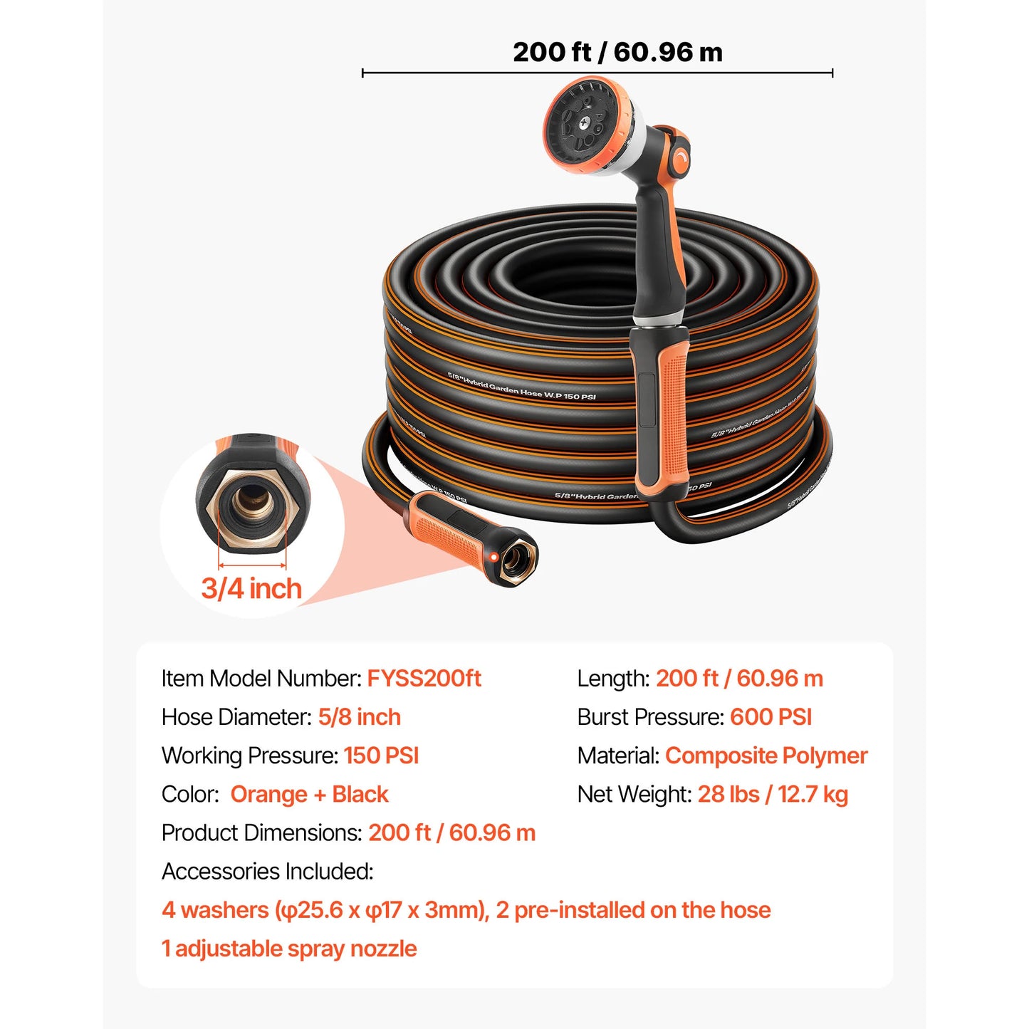 SucceBuy Garden Hose Heavy Duty Rubber Water Hose Flexible & Non-kink Outdoor Waterhose Lightweight Hoses for Gardening Cleaning