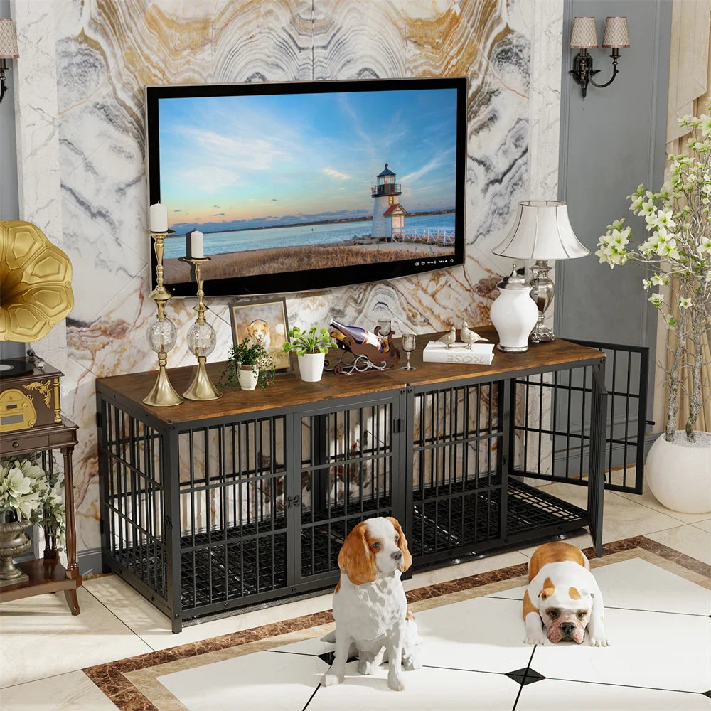 Borwart Elevated Wooden Dog Crate Kennel End Table With Tray