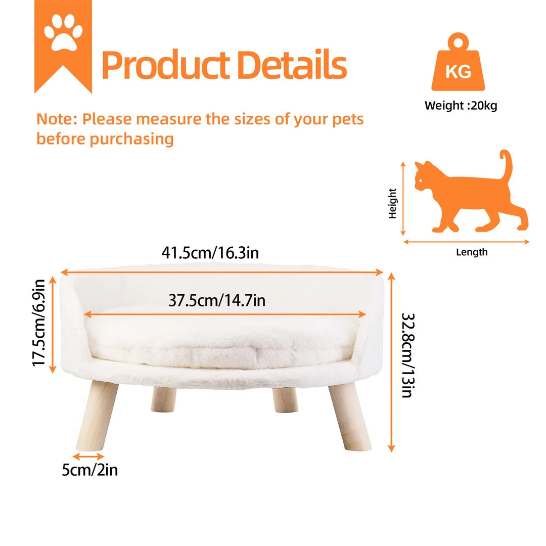 Bingopaw Plush Waterproof Cat Bed With Wood Frame And Cushion