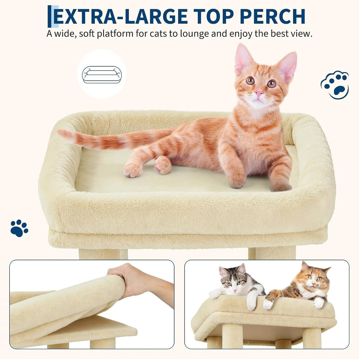 61 Inch Large Cat Tree Tower with 7 Scratching Posts 2 Cat Condos Top Perch Multi Level Cat Climbing Tree Furniture with Hanging Toys Anti Toppling Design for Indoor Cats Multi Cat Homes