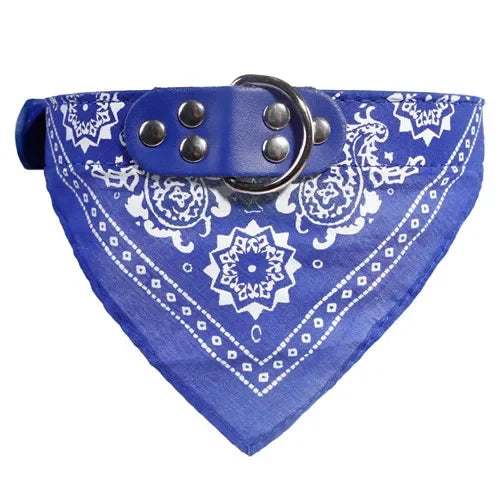 Adjustable Leather Dog Bandana Collar With Reflective Quick Release