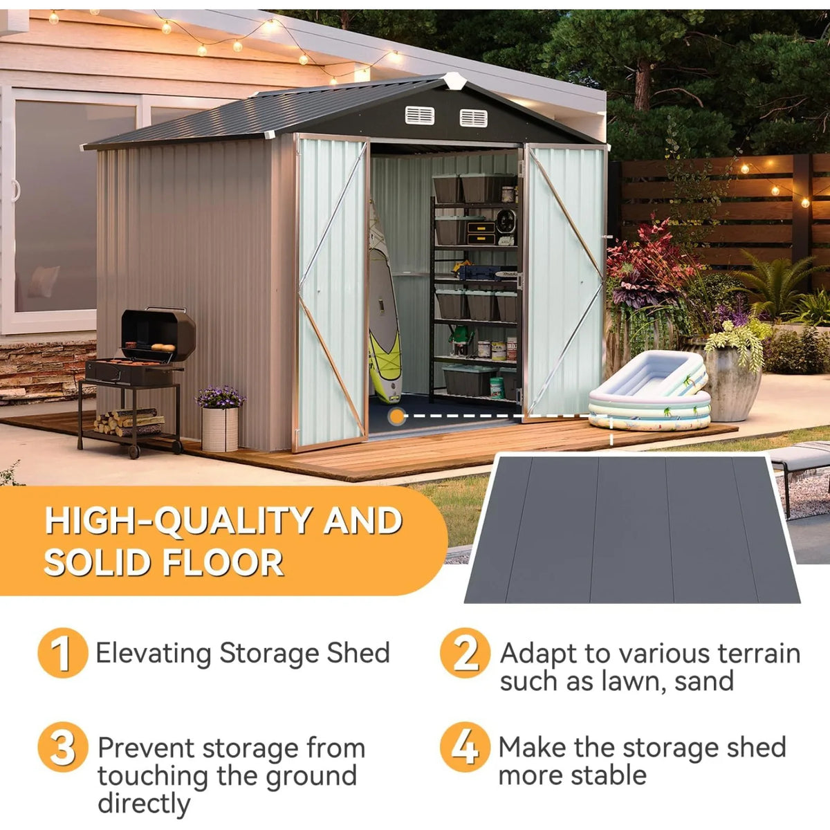 Galvanized Steel Outdoor Storage Shed With Double Doors And Ventilation