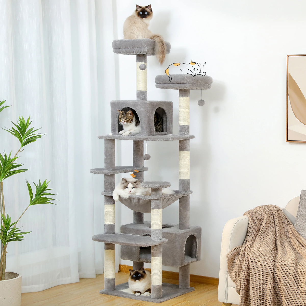 PAWZ Road Cat Tree Tower With Scratching Posts Hammock Condo