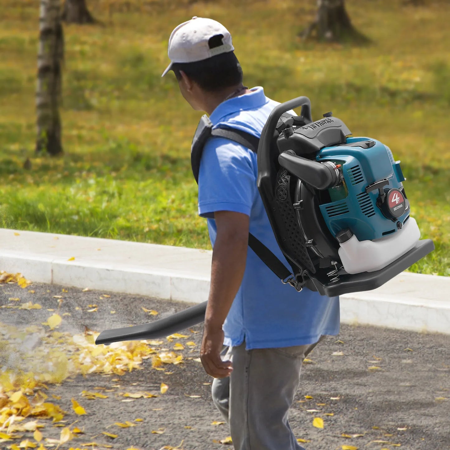 75.6CC 4 Stroke Backpack Leaf Blower 2.6KW Gasoline Powered Engine Lawn Blower Cordless Snow Dust Blowing Cleaning Tool 7000Rpm