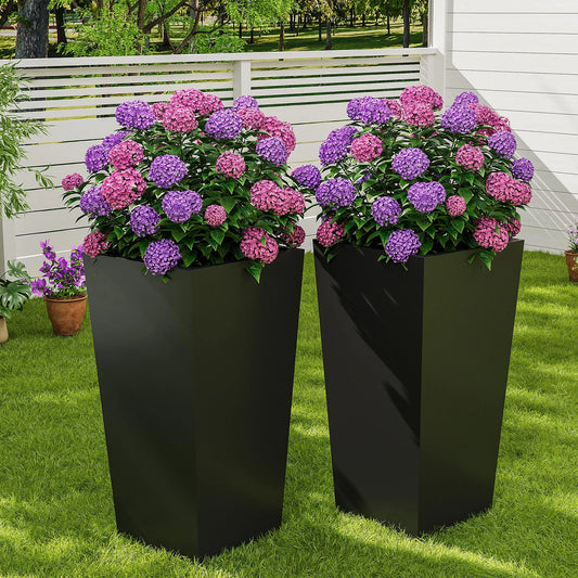 Set Of 2 30in Tall Planters For Indoor Outdoor, Self Watering Large Flower Pots With Drainage, Water Level Monitor, Insert & Wheels