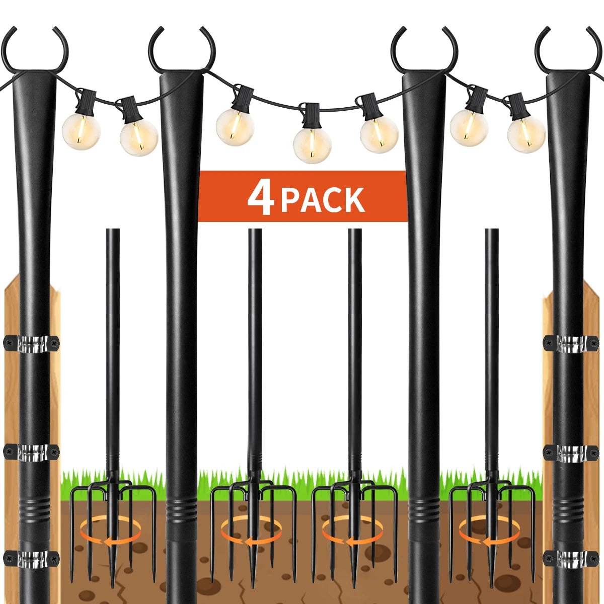 10 Feet, Patio String Lights Pole, Metal Hanging Pole for Outdoor Hanging, Suitable for Outdoor Decor Garden, Backyard, Patio, L