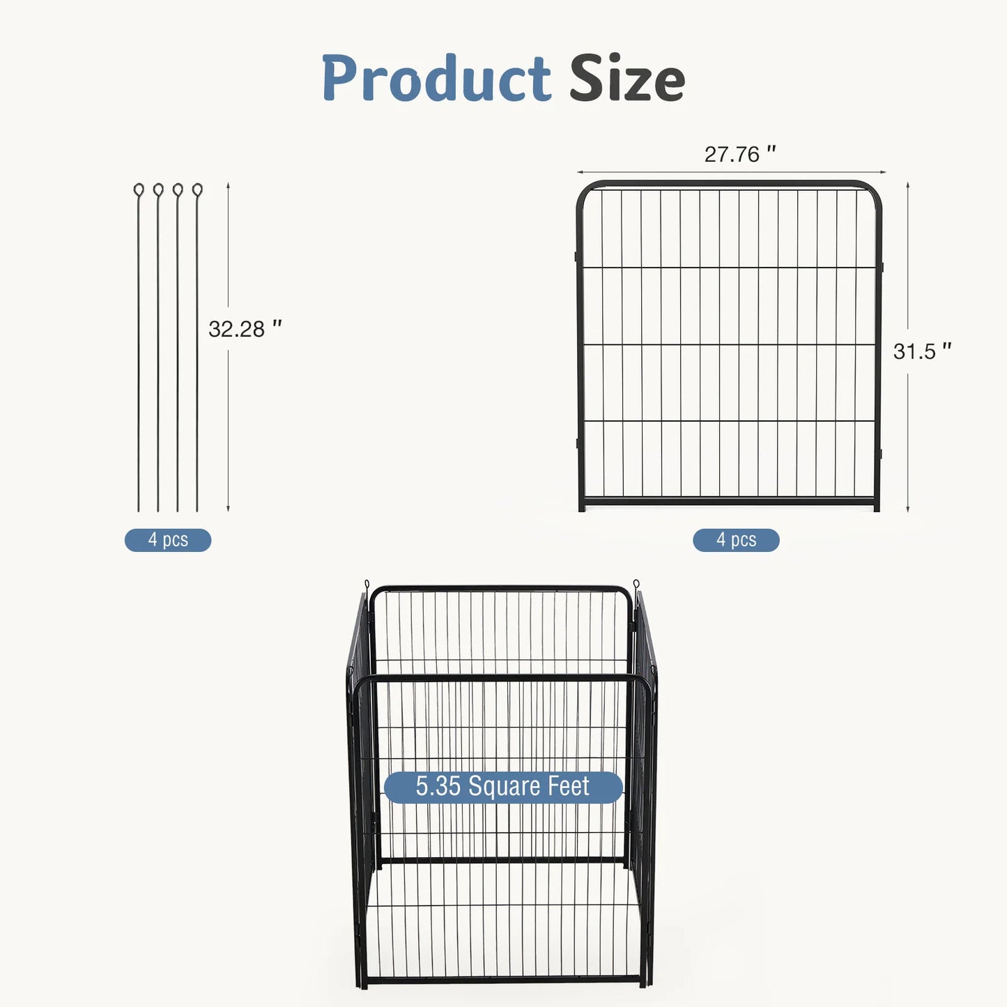 JHK 4 Panels Metal Dog Playpen Pet Fence 24 Inch to 40 Inch Foldable Large Dog Puppy ExercExercise for Yard Gate Camping Outdoor