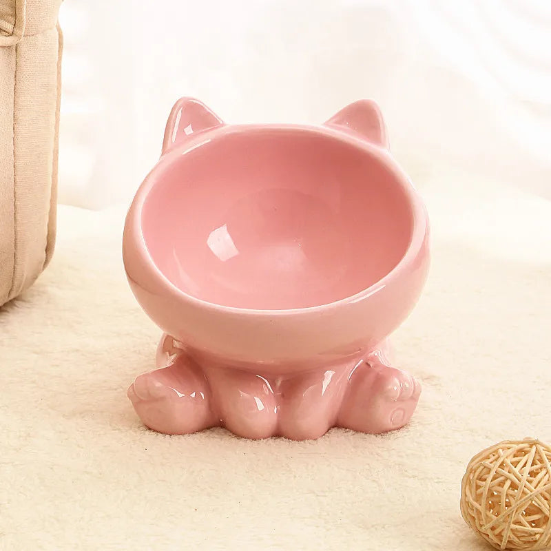 Ceramic Rounded Neck Guard Pet Bowl For Cats And Dogs