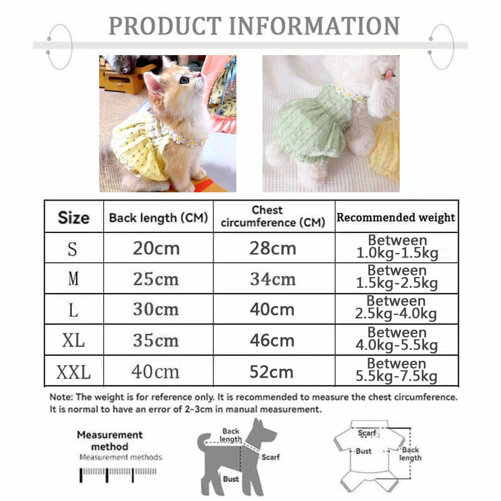 Breathable Floral Wreath Collar Small Dog Princess Skirt