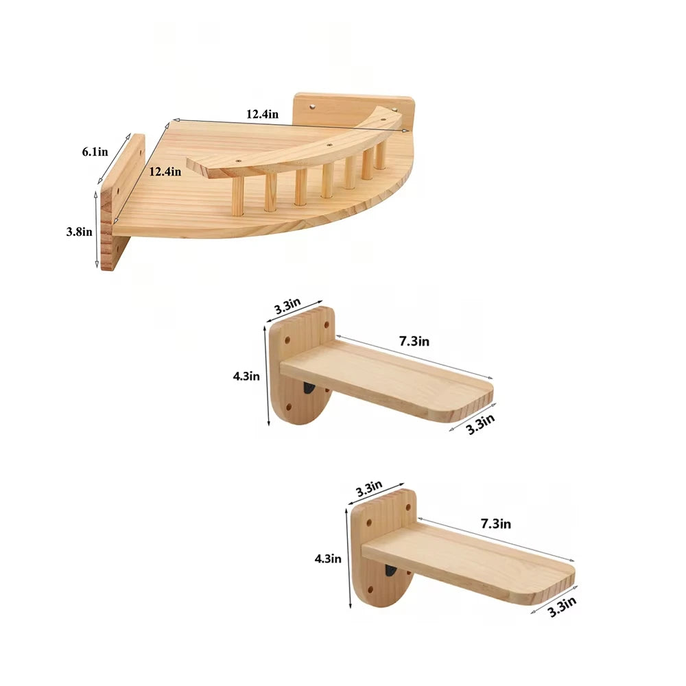 CWV Wall Mounted Cat Hammock Steps Pine Wood Climbing Shelf