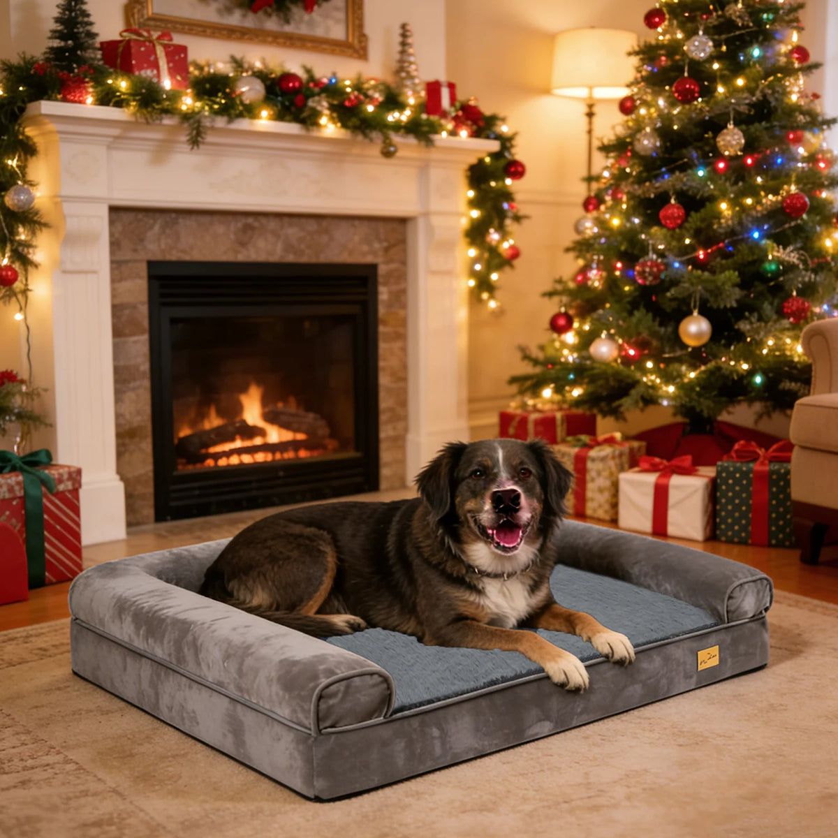Borwart Orthopedic Memory Foam Plush Dog Bed Waterproof Removable Cover