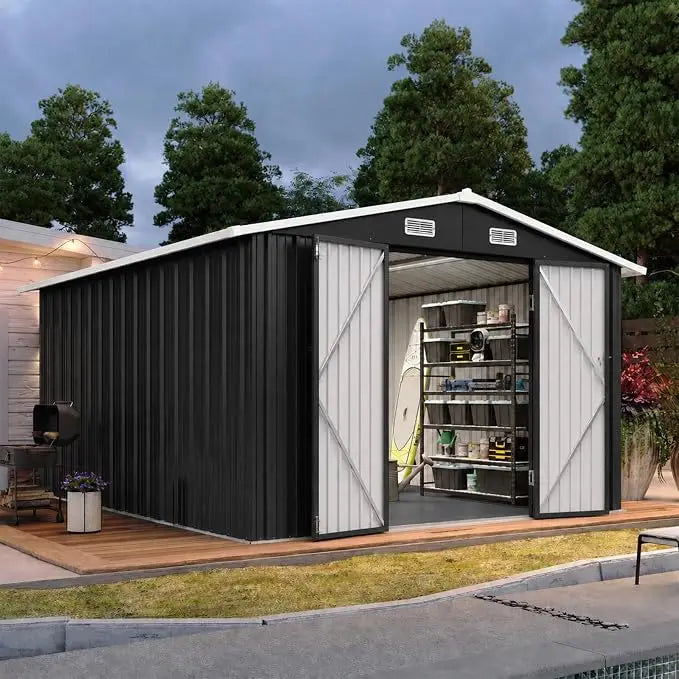 Galvanized Steel Outdoor Storage Shed With Double Doors And Ventilation