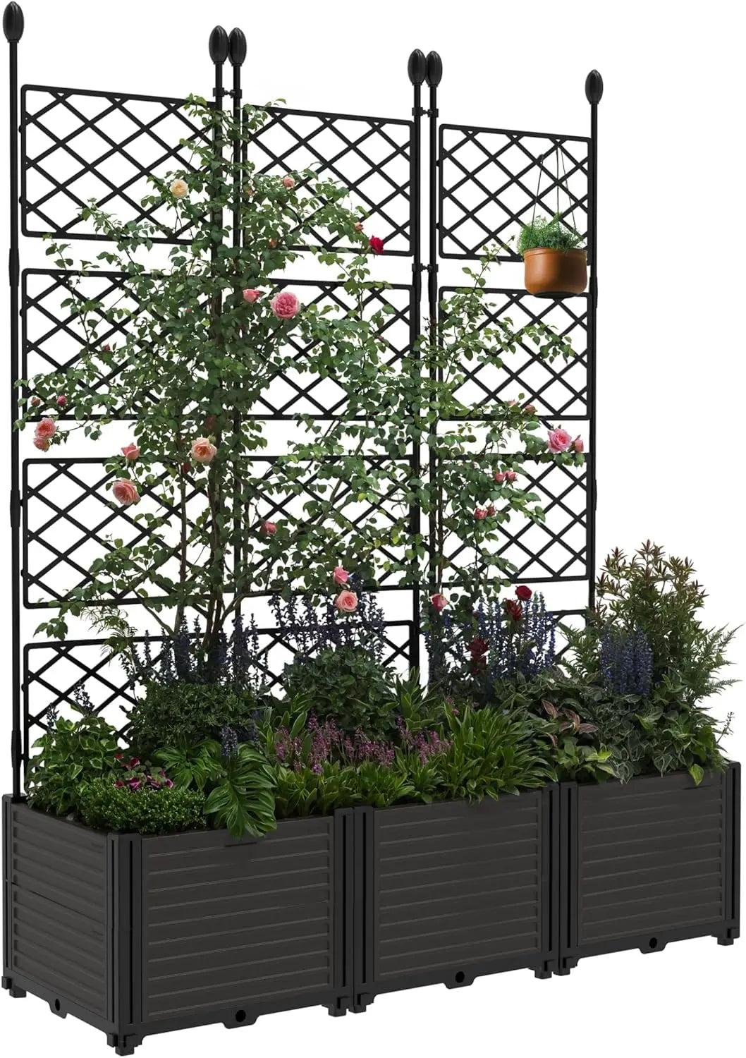 TWISTER.CK Plastic Planter Box With Trellis Rack For Outdoor Gardens